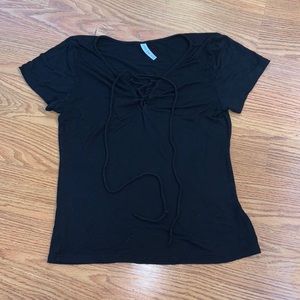 Ladies Lace up peek a boo black tee